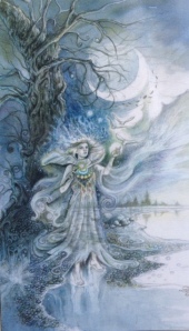 Queen of Wands, from the Ghosts & Spirits Tarot, copyright Lisa Hunt & US Games, Inc., 2011.